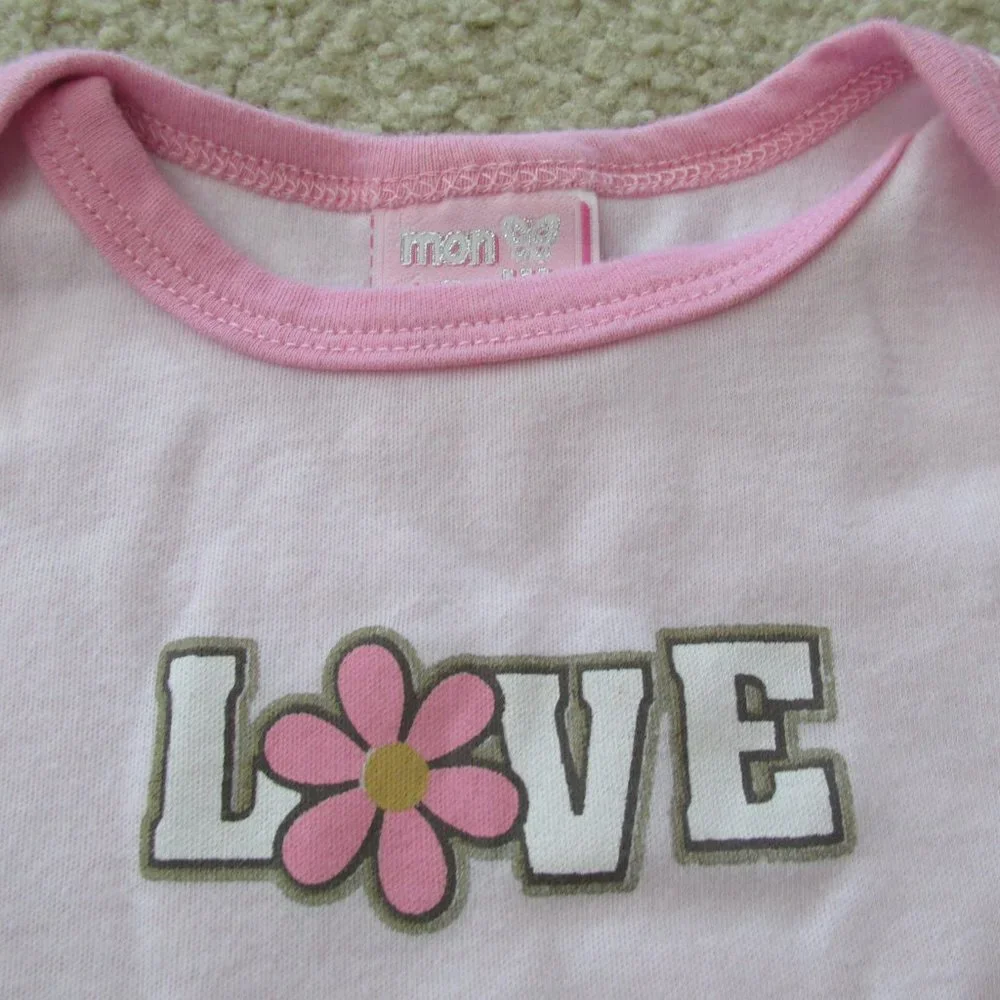 Mon Petit One Piece‎ Bodysuit Infant Girls 6-9M Pink Short Sleeve Love Floral